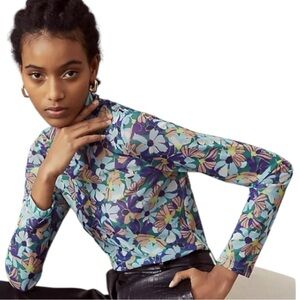 Anthropologie Floral Long Sleeve Top - Blue and Purple